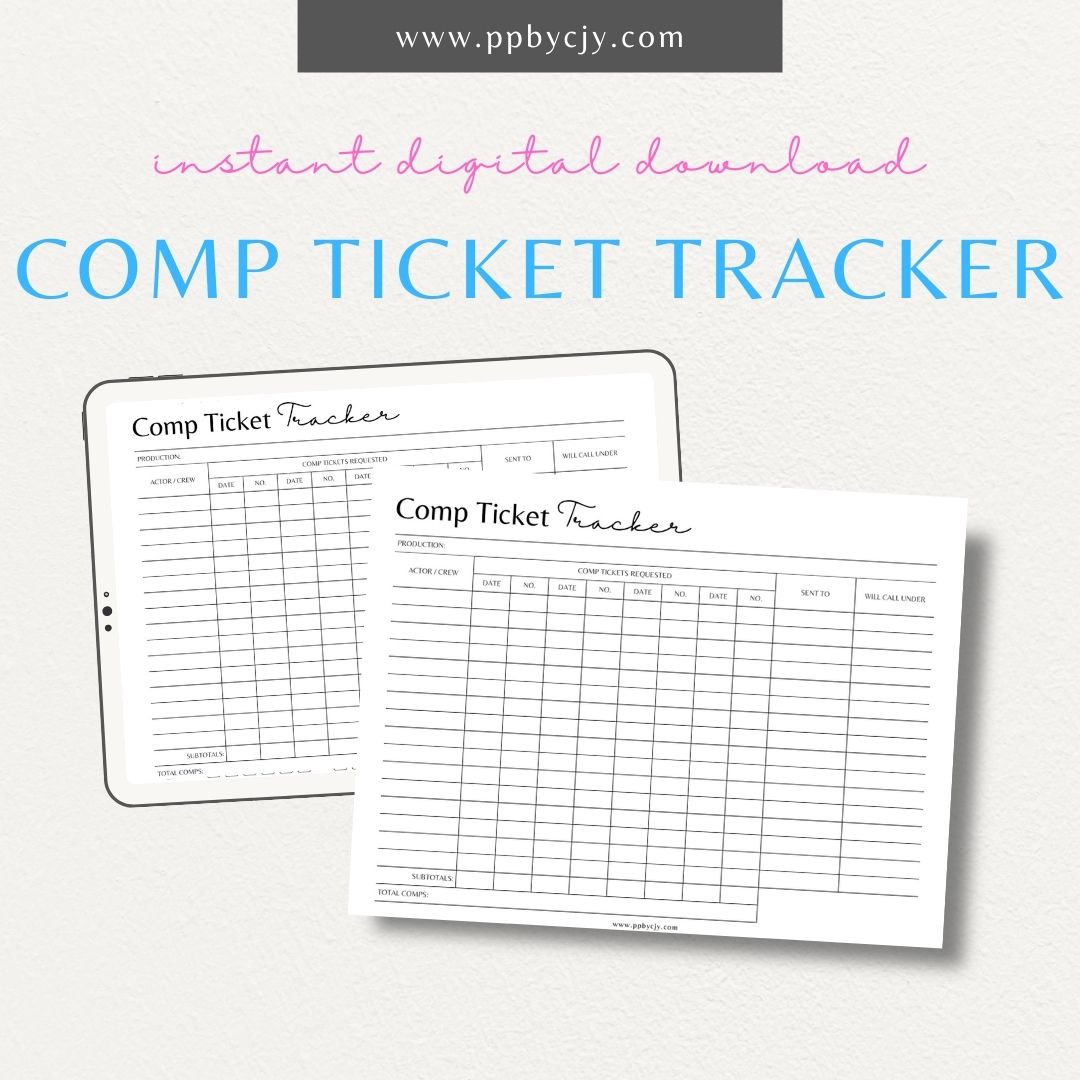 Comp Ticket Tracker Printable PDF Template for managing complimentary tickets and event details

