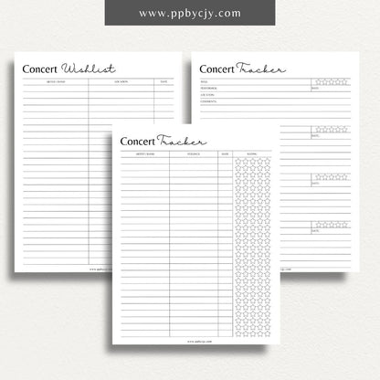 Concert Tracker Bundle Printable PDF Templates for tracking tickets, setlists, and concert memories

