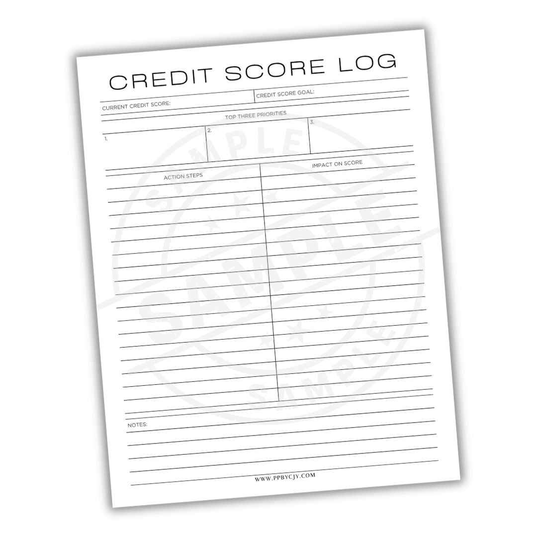 Credit Score Log Printable PDF Template