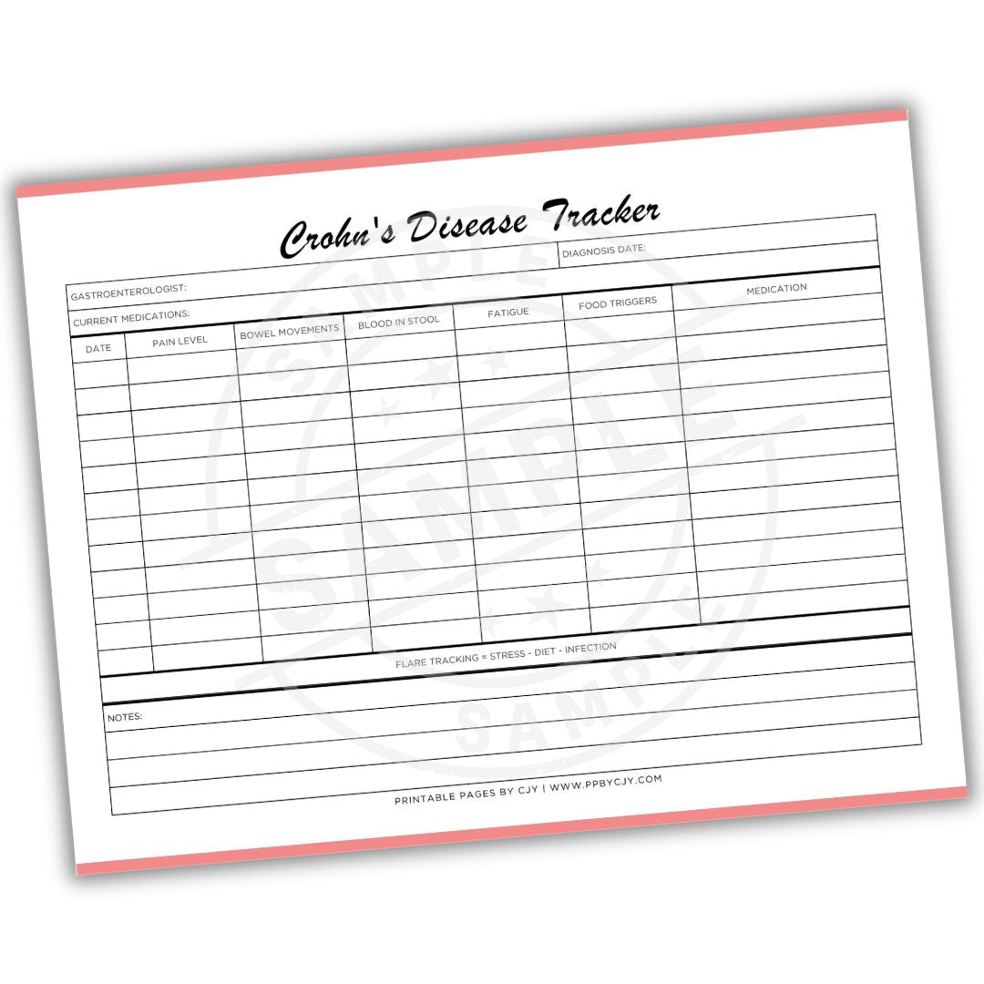 Crohn's Disease Tracker sheet with a red border on a white background