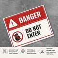 Printable Do Not Enter danger sign featuring a red warning design, prohibited entry symbol, and restricted access message for workplaces, industrial facilities, and secure areas.
