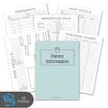 Collection of pet care forms with a central 'Parent Information' folder.