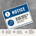 Printable Do Not Forget to Return the Key notice sign featuring a professional blue notice design, key symbol, and reminder message for hotels, offices, rental properties, and key management.
