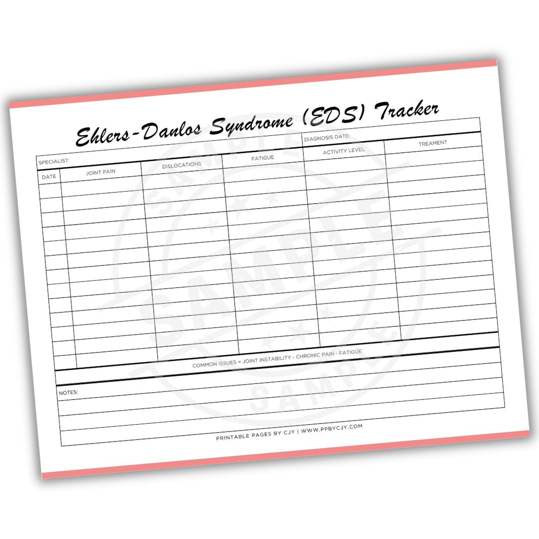 Ehlers-Danlos Syndrome (EDS) Tracker form on a white background