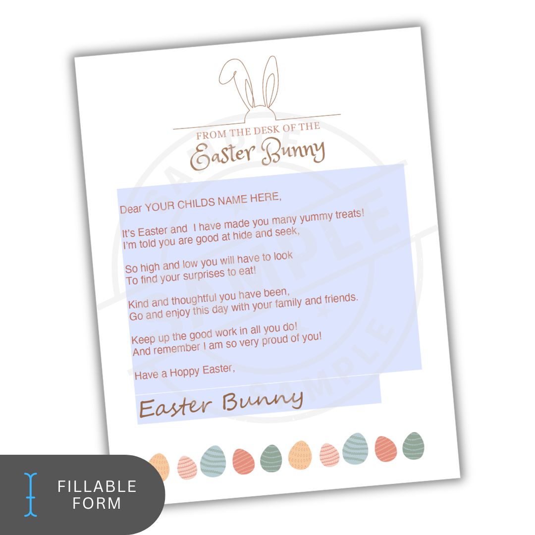 Letter from the Easter Bunny with customizable name on a white background