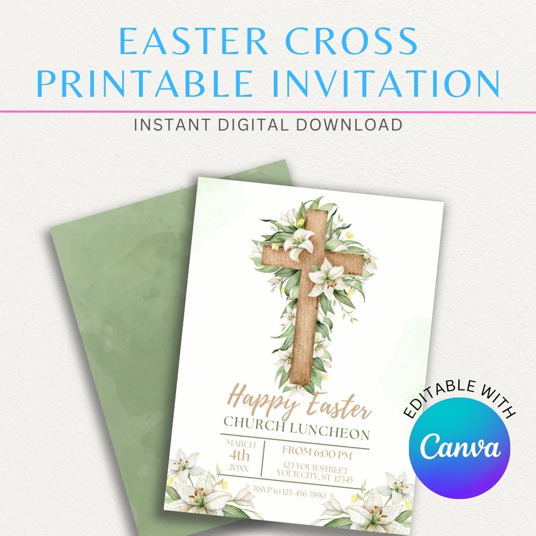 Easter Cross Printable Invitation featuring a pastel cross design for religious gatherings and celebrations.

