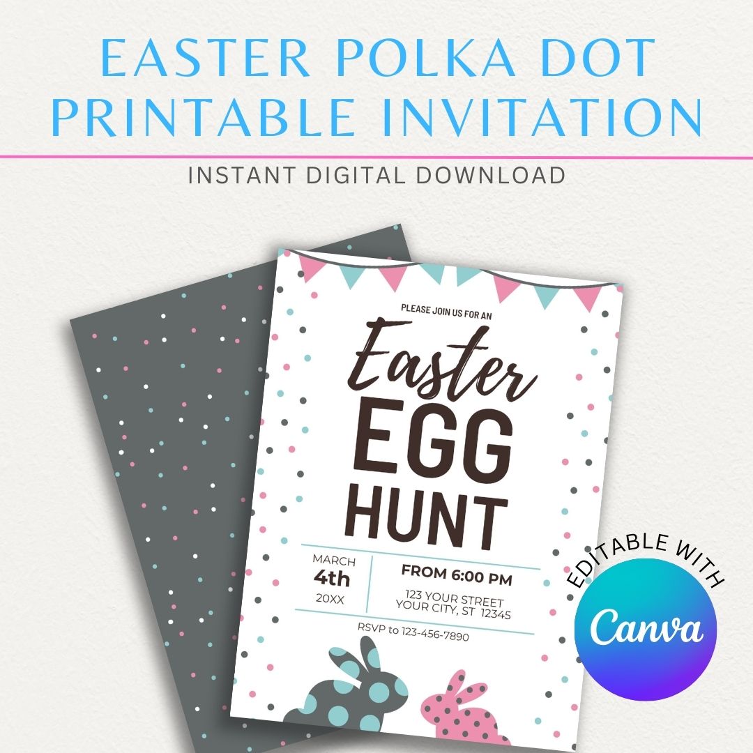 Easter Polka Dot Printable Invitation with pastel colors and playful design for spring events and holiday celebrations.

