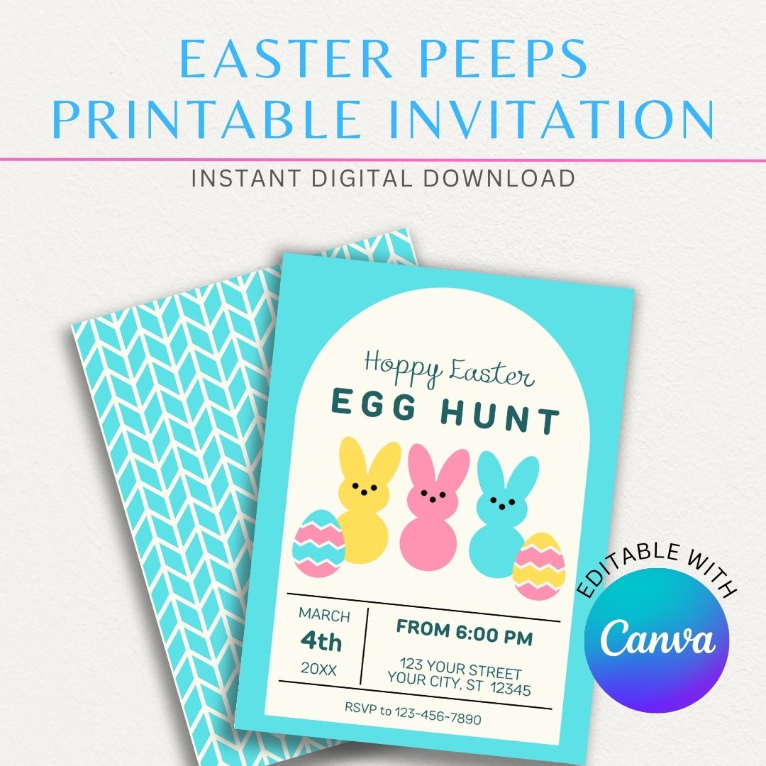 Easter Marshmallow Treat Printable Invitation with pastel marshmallow candy design for spring gatherings and holiday parties.

