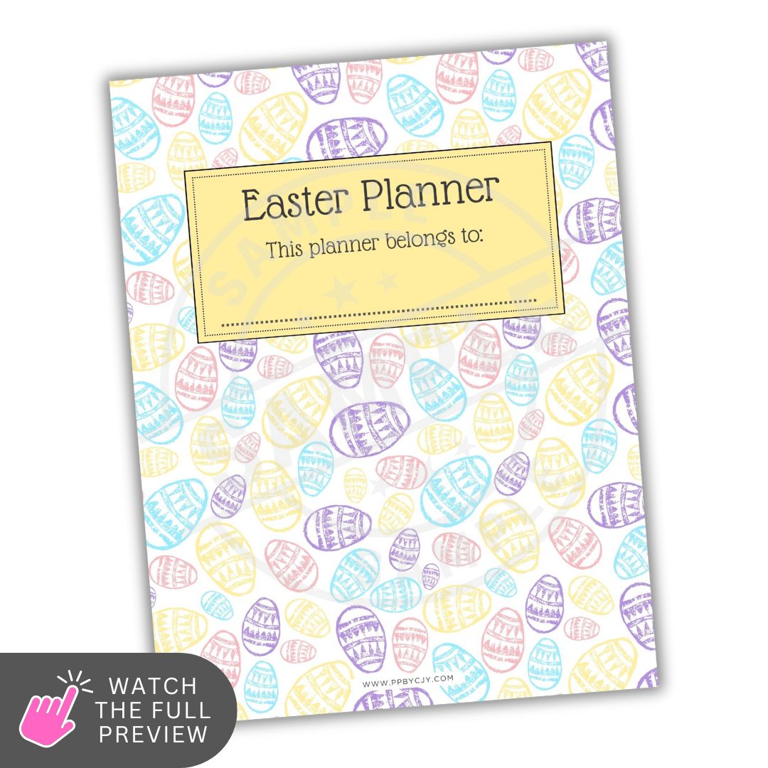 Easter planner with colorful egg pattern on a white background