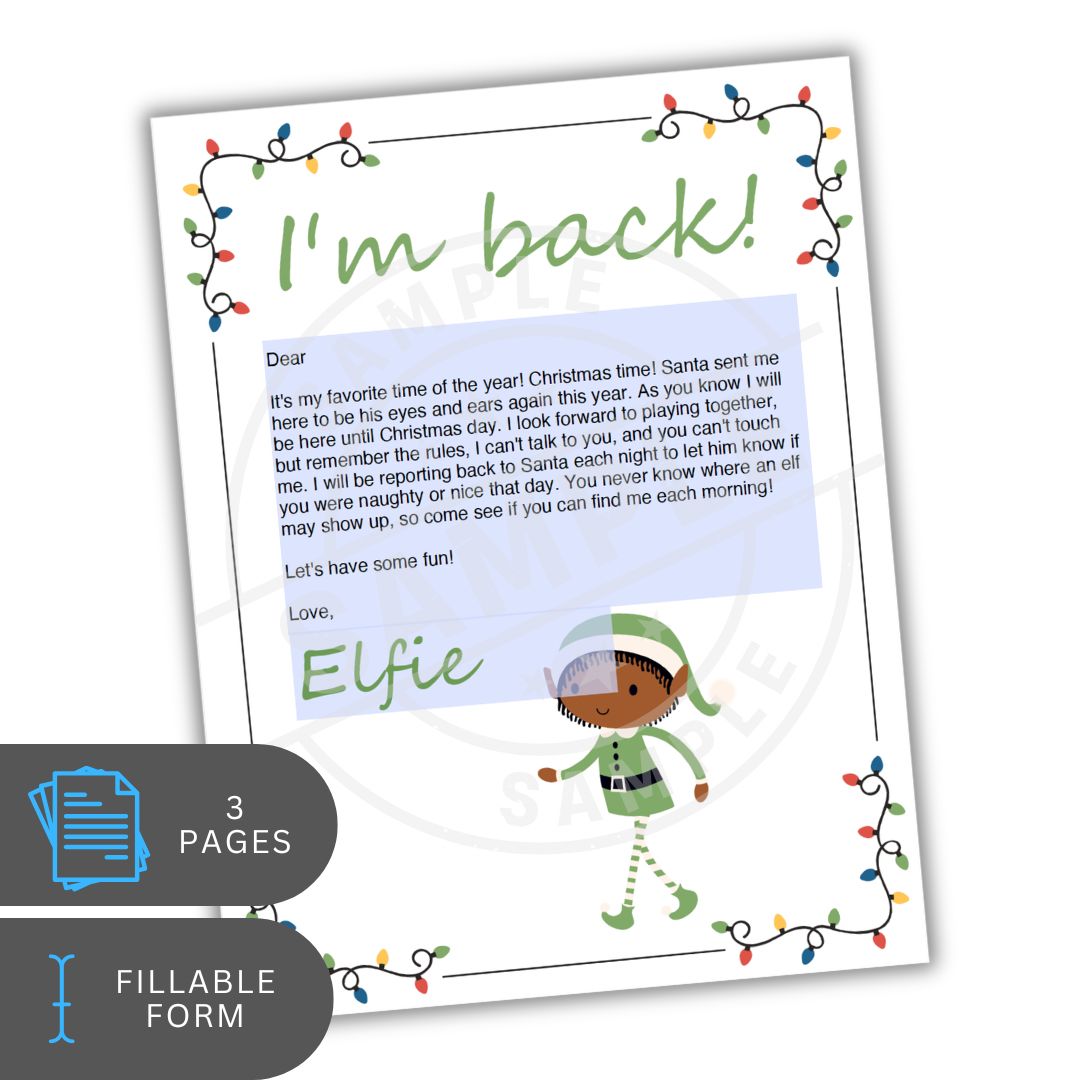 Letter from an elf with Christmas lights and text on a white background