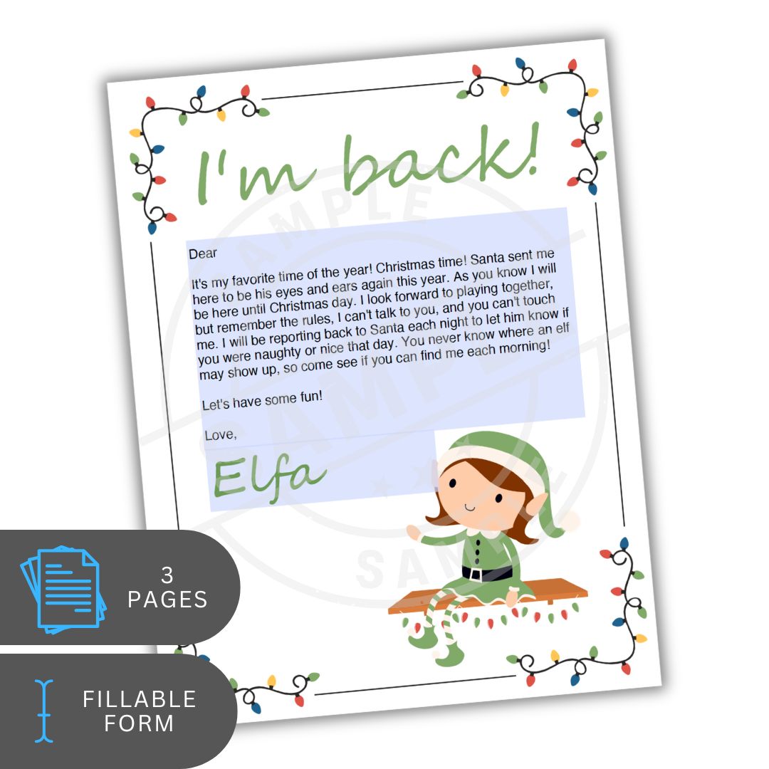 Letter from Elf on the Shelf with Christmas lights and Elf illustration