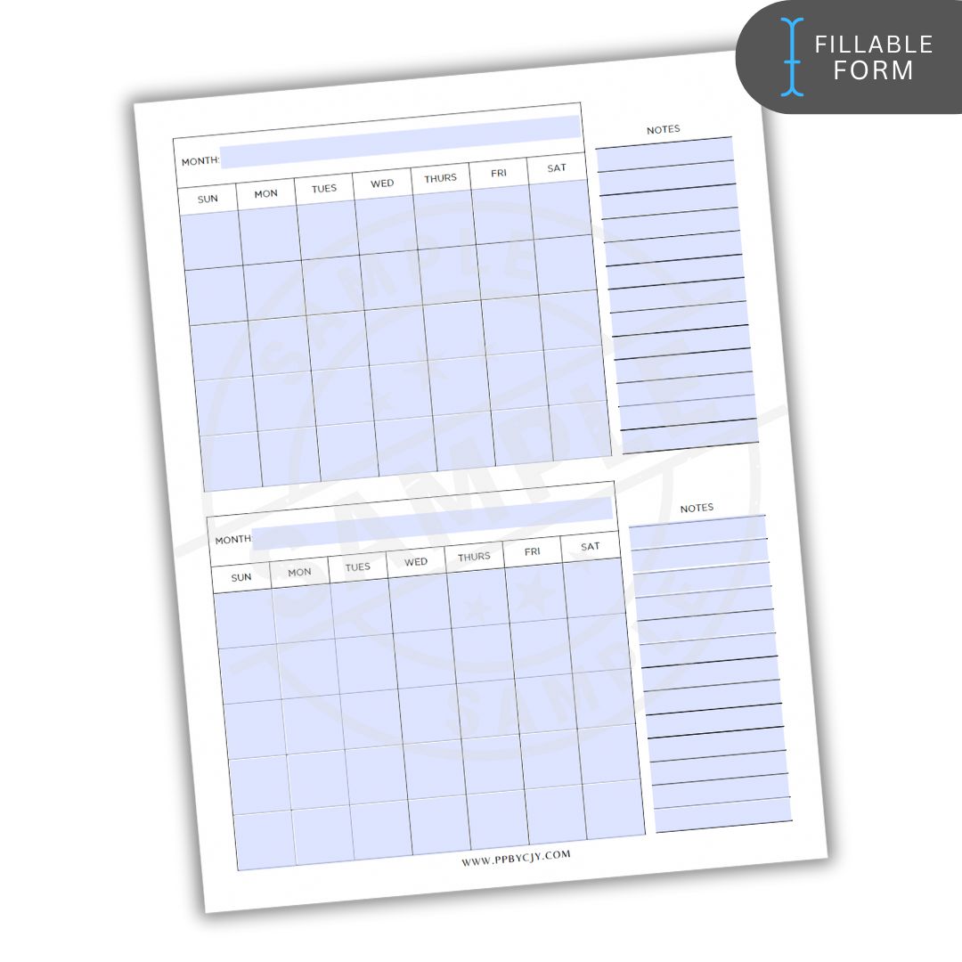 2 Month Calendar Printable PDF Template