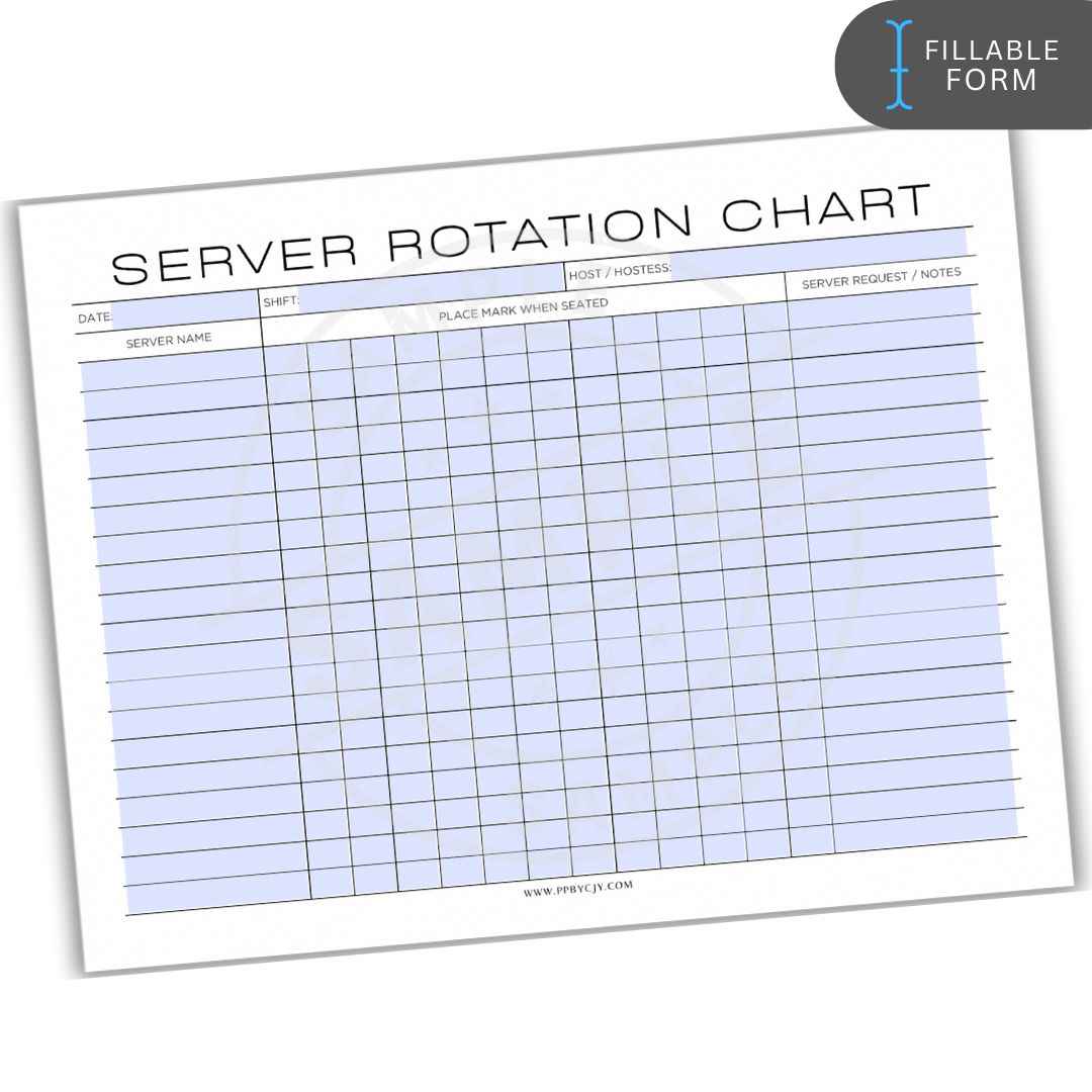 Restaurant Server Rotation Chart Printable PDF Template