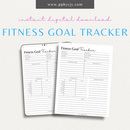 Fitness Goal Tracker Printable PDF Template for tracking workouts, goals, and progress

