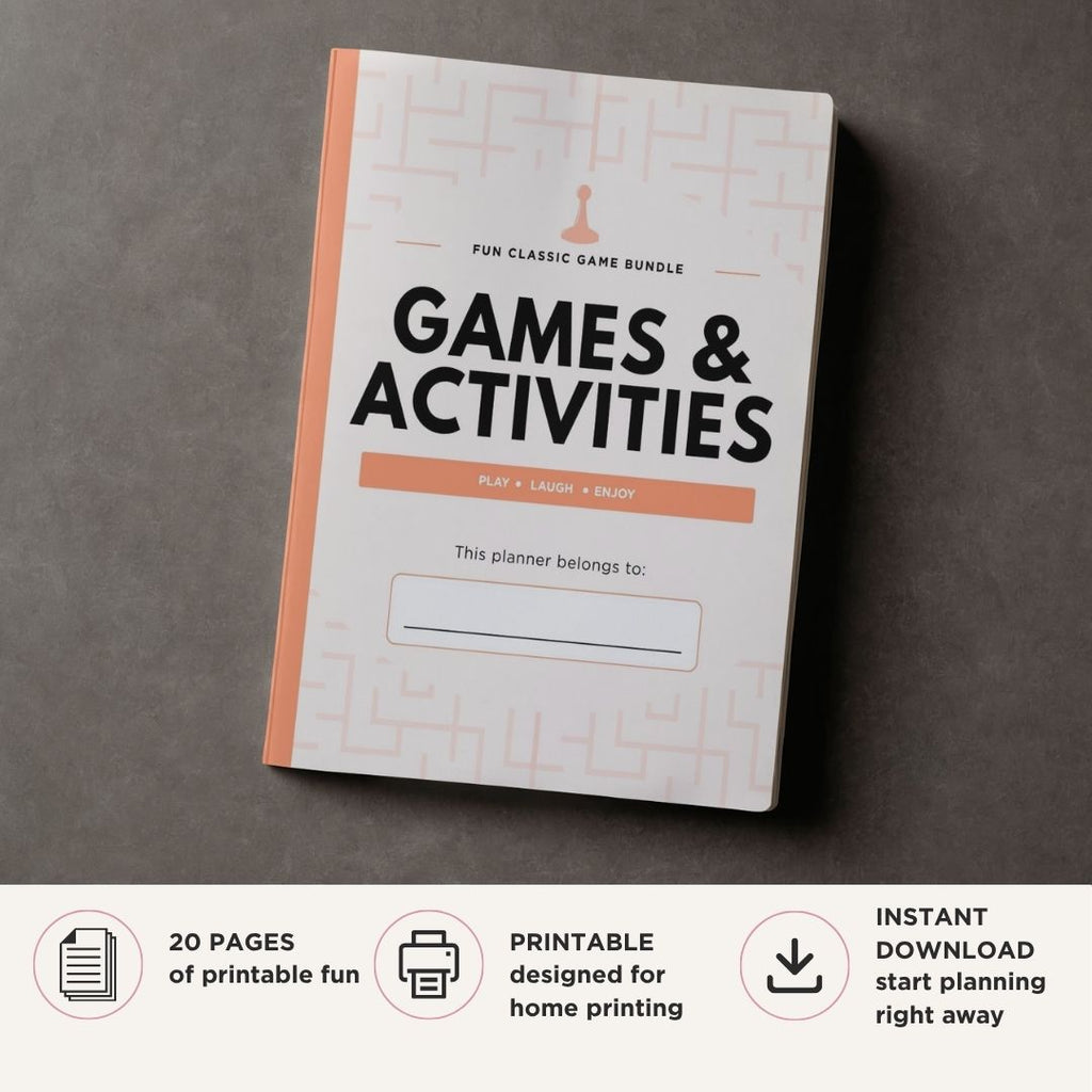 Games and Activities Planner printable family fun bundle with travel games scavenger hunts puzzles and kids activities
