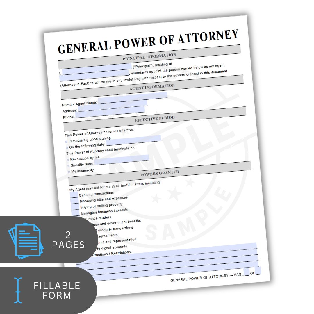 General Power of Attorney form on a white background