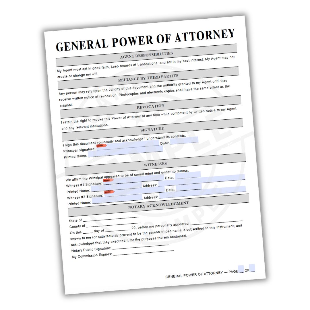 General Power of Attorney form on a white background