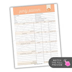 Party planner checklist with a pumpkin design on a white background