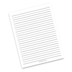 A single lined writing pad sheet shown at an angle on a clean white background. The pad has horizontal dashed lines across the page and small printed text at the bottom reading www.