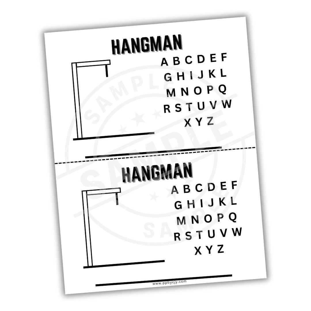 Hangman game board with alphabet and gallows illustration on a white background