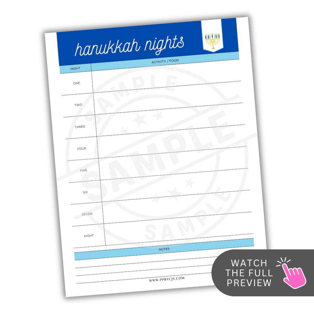 Notepad with 'Hanukkah nights' and a blue banner on a white background