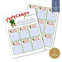 Holiday Candy Cane Gram printable gift notes with festive holiday candy cane designs
