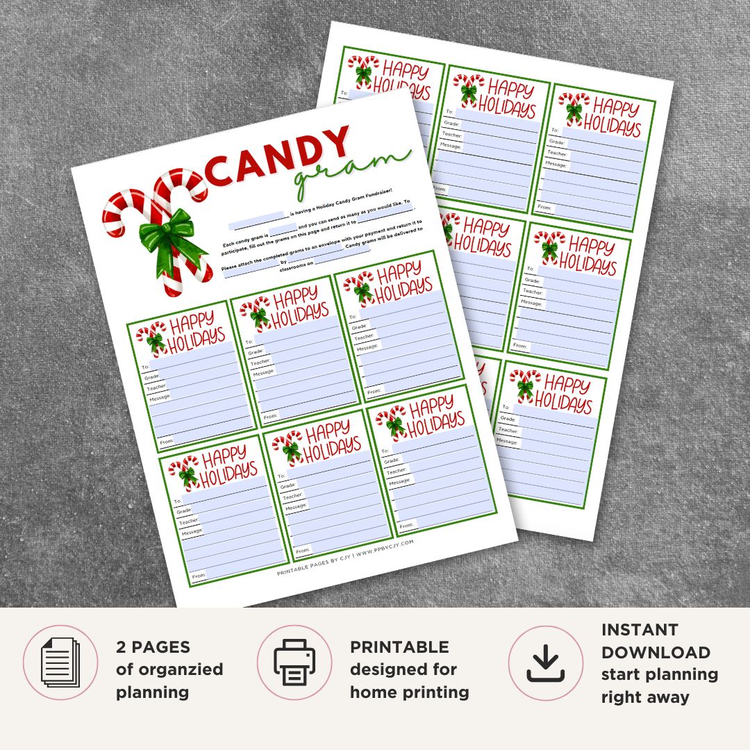 Holiday Candy Cane Gram printable gift notes with festive holiday candy cane designs
