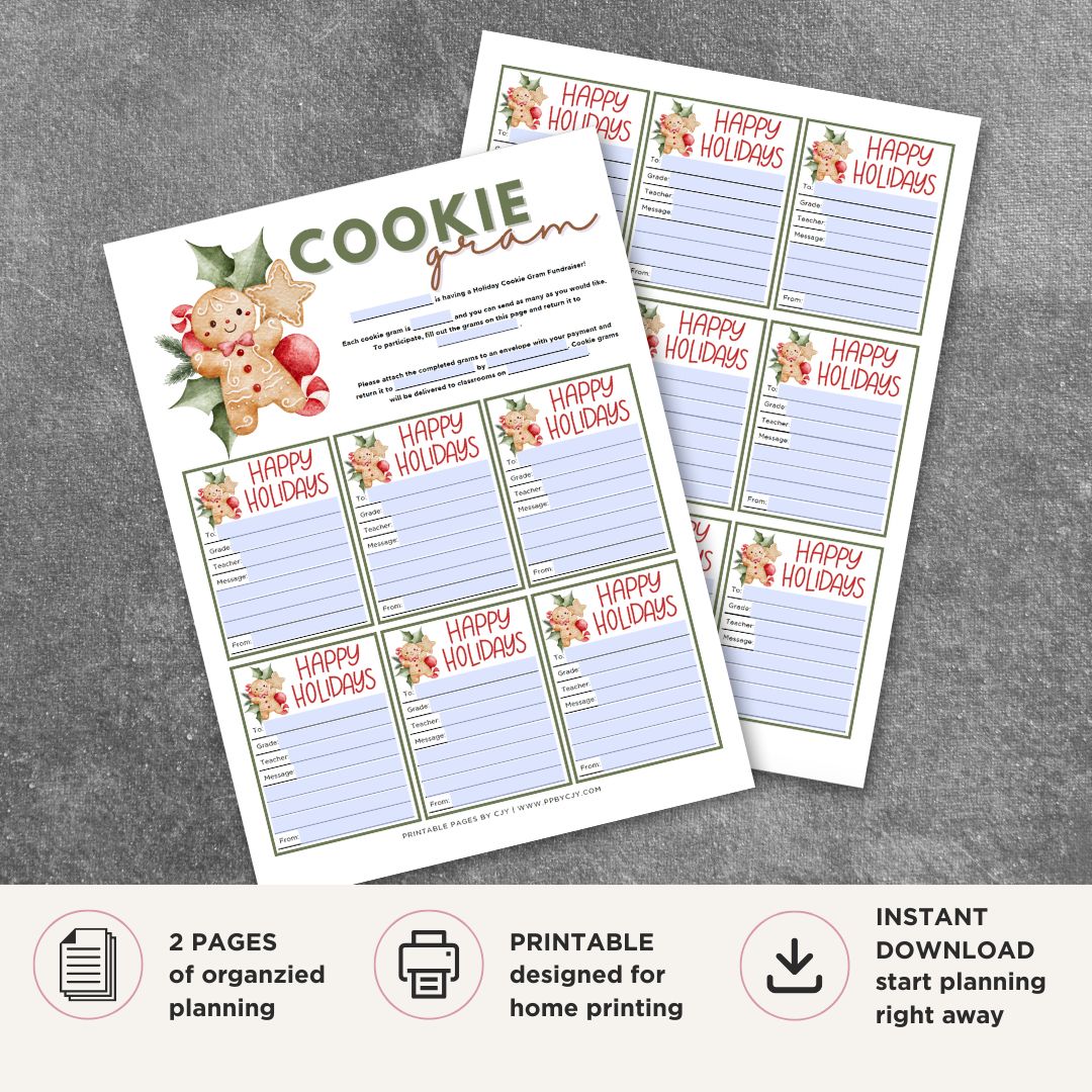 Holiday Cookie Gram Printable Fun Gift Note printable tag design