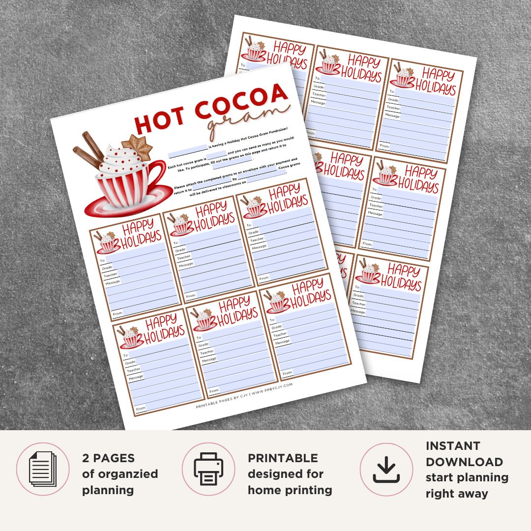 Holiday Hot Chocolate Gram Printable Fun Gift Note printable tag