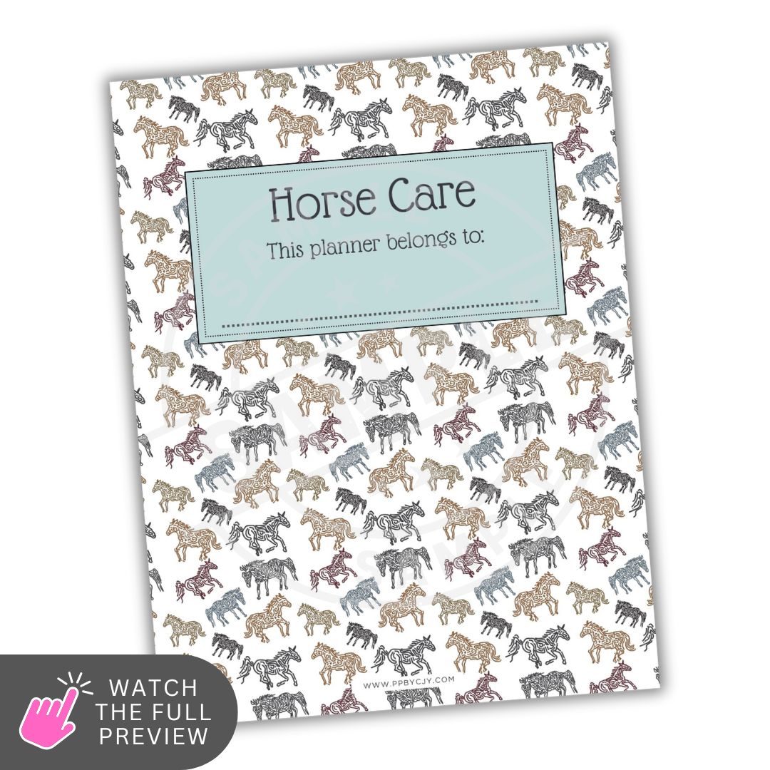 planner with horse pattern and 'Horse Care' text on a white background