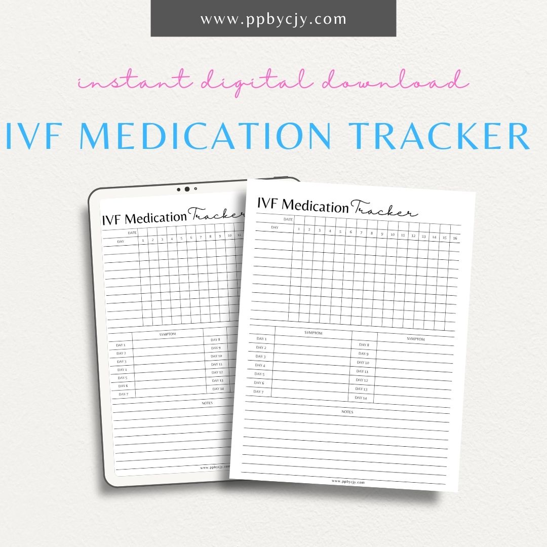 IVF Medication Tracker Printable PDF Template for organizing fertility treatment schedules and dosages

