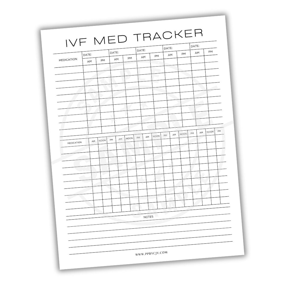 IVF Med Tracker sheet with grid layout on a white background