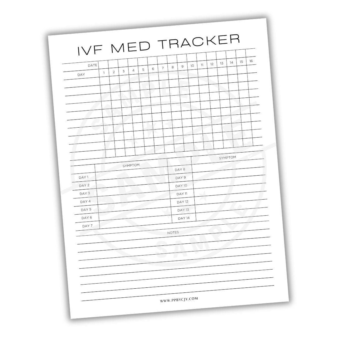 IVF Med Tracker sheet with grid layout on a white background