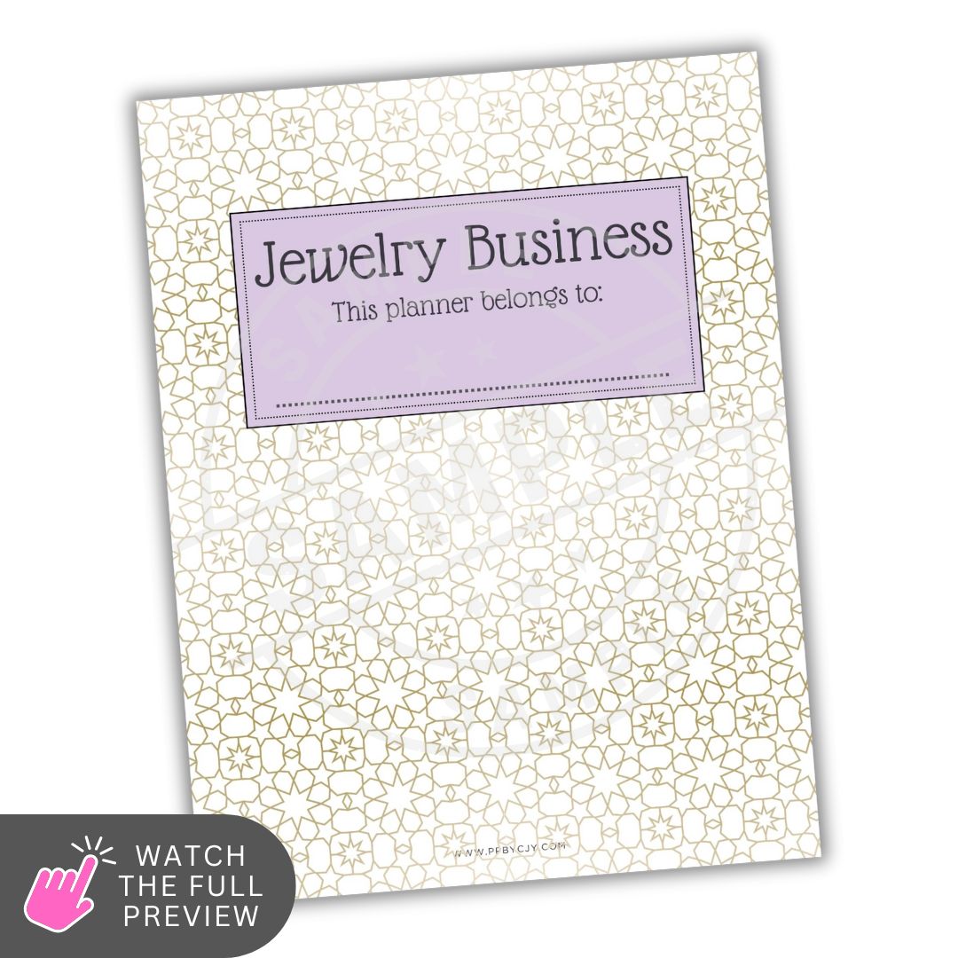 Jewelry business planner with decorative cover and text