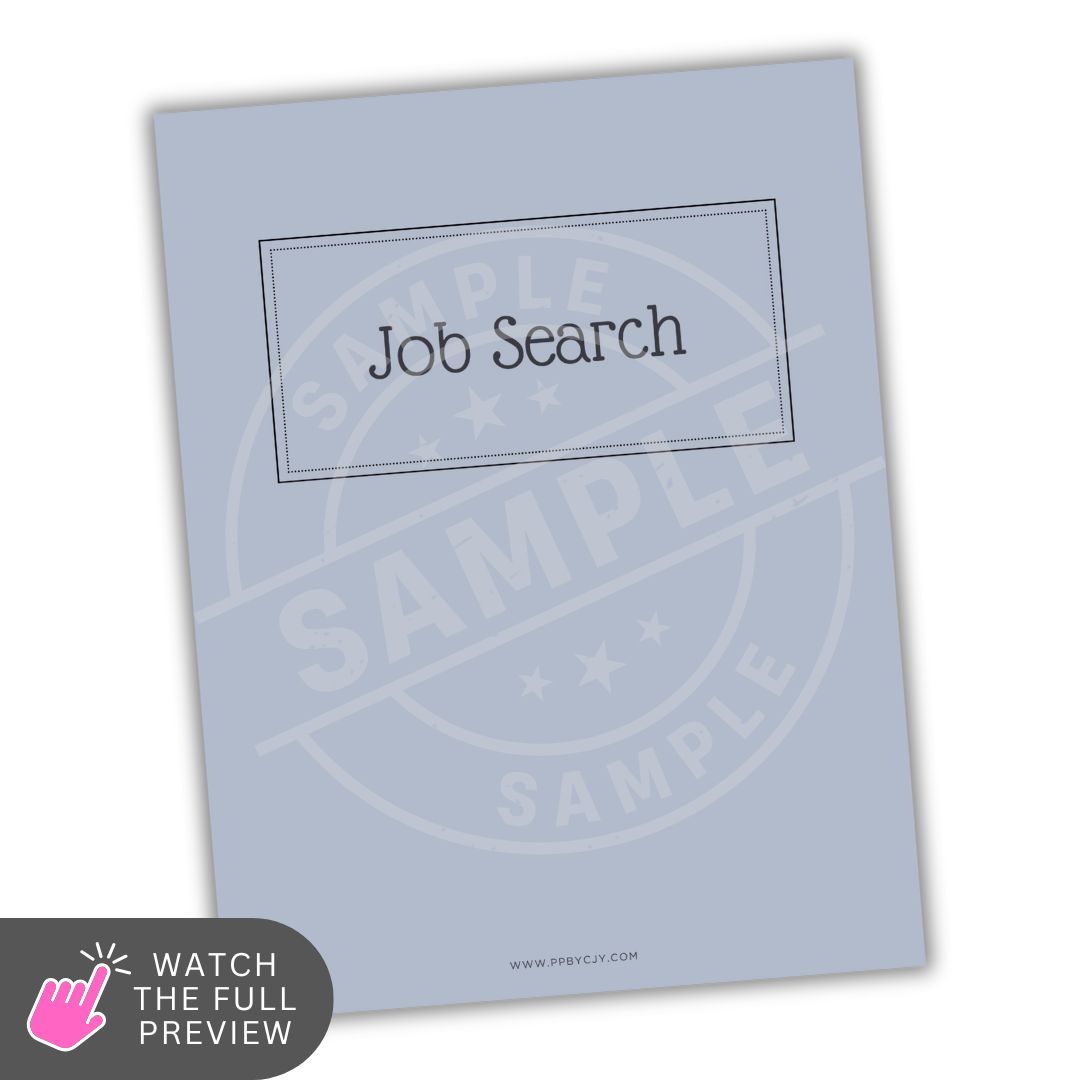planner with 'Job Search' on a light blue background