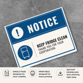 Printable Keep Fridge Clean notice sign featuring a professional blue notice design, refrigerator symbol, and cleanliness reminder for office break rooms, employee kitchens, and shared refrigerator areas.