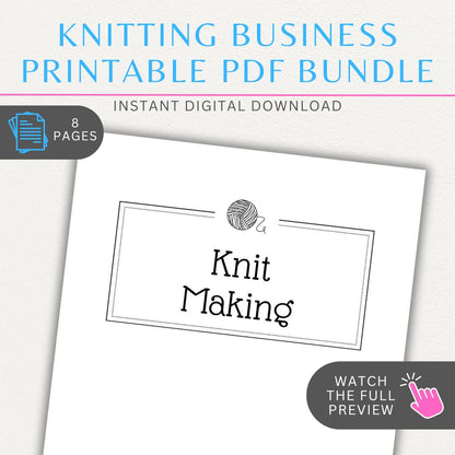 Knitting project printable PDF template bundle with sections for yarn inventory, needle inventory, project tracker, and planner.
