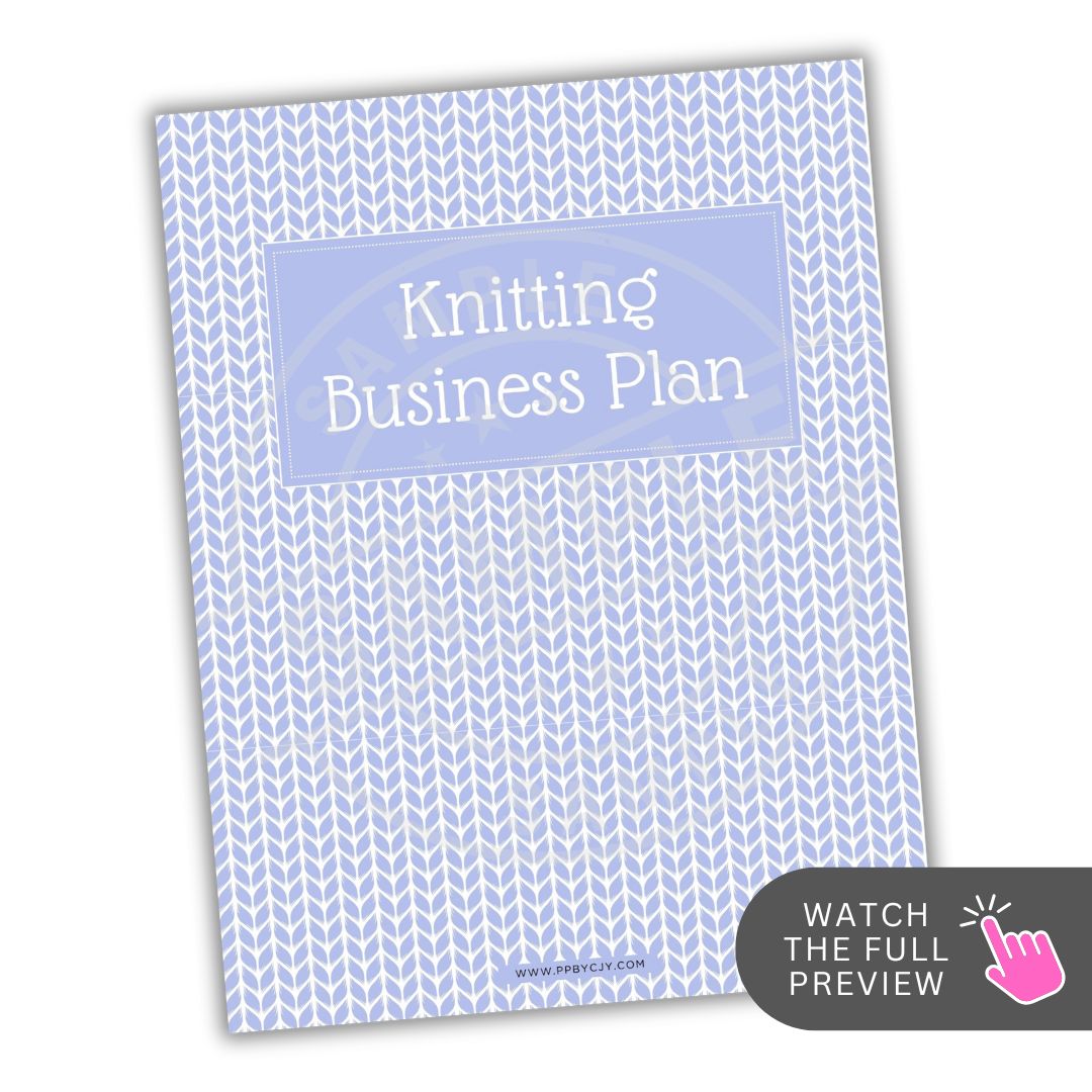 Knitting Business Plan document with blue patterned cover on a white background