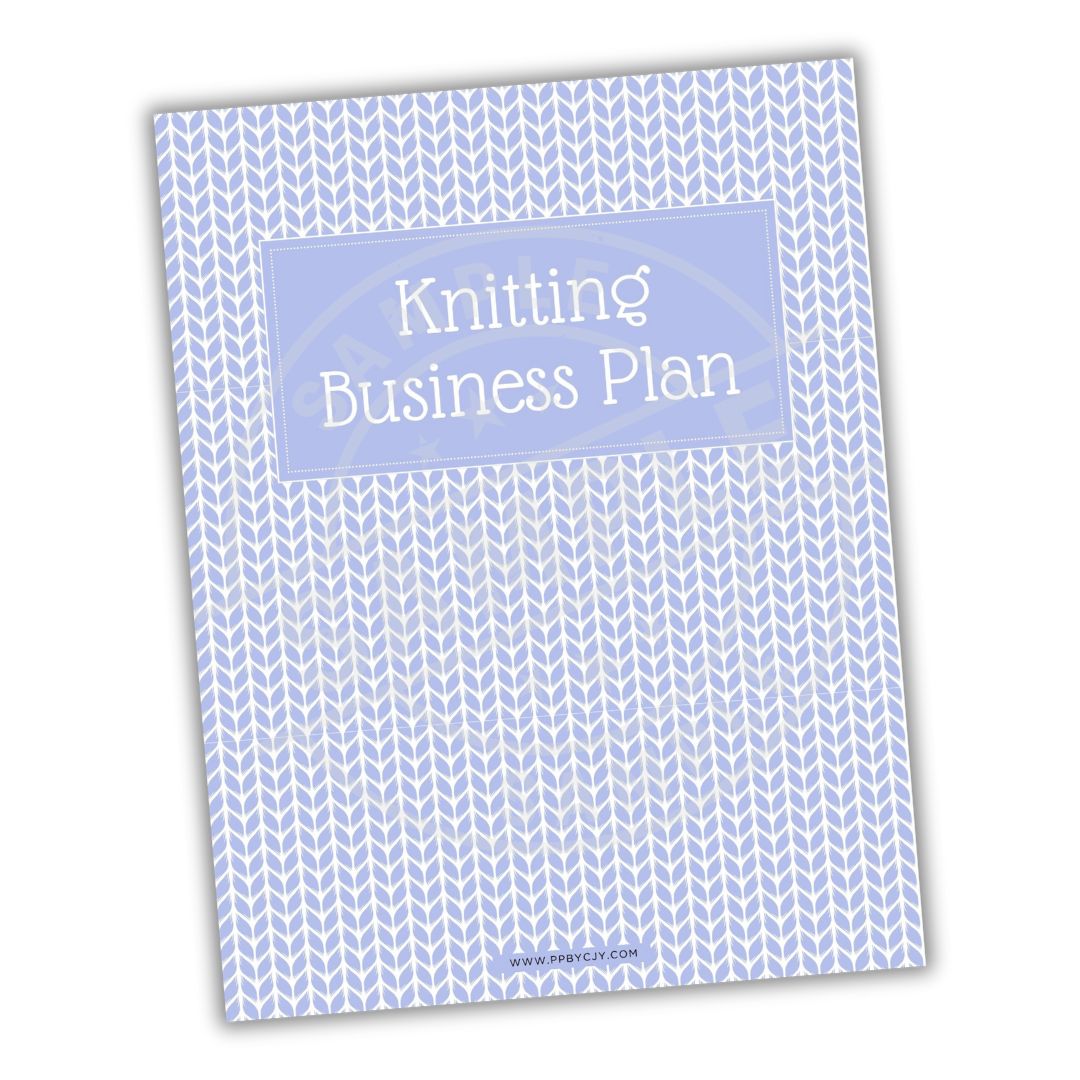 Knitting Business Plan book with blue and white pattern on a white background