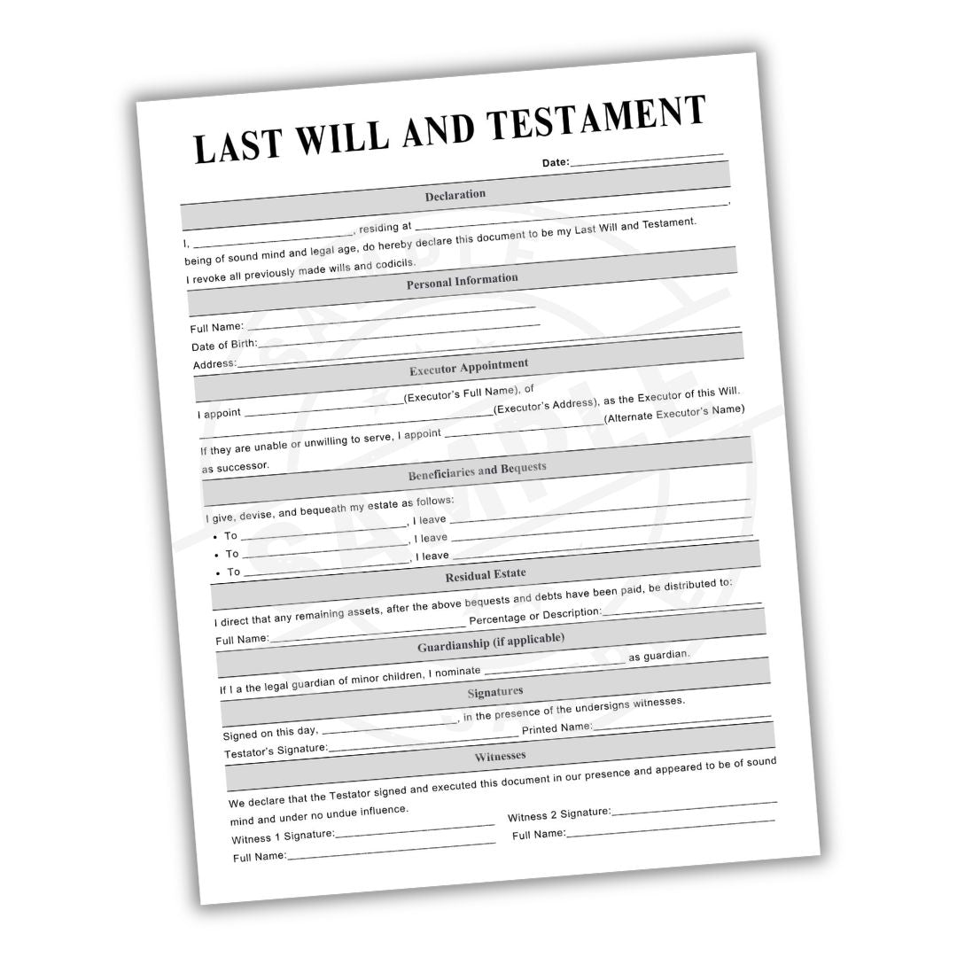 Last Will and Testament document on a white background