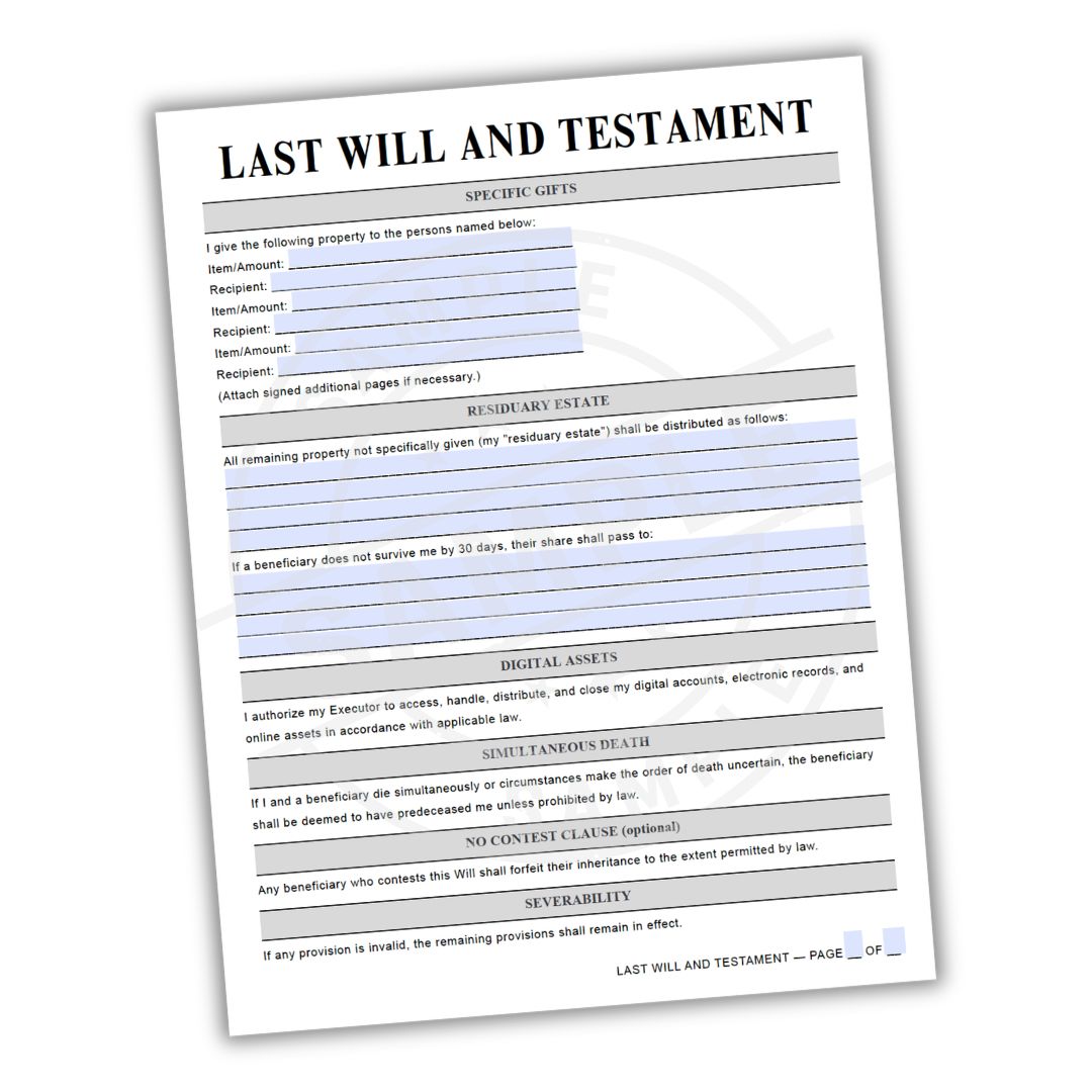 Last Will and Testament document on a white background