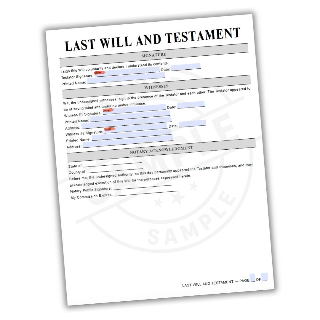 Last Will and Testament document on a white background