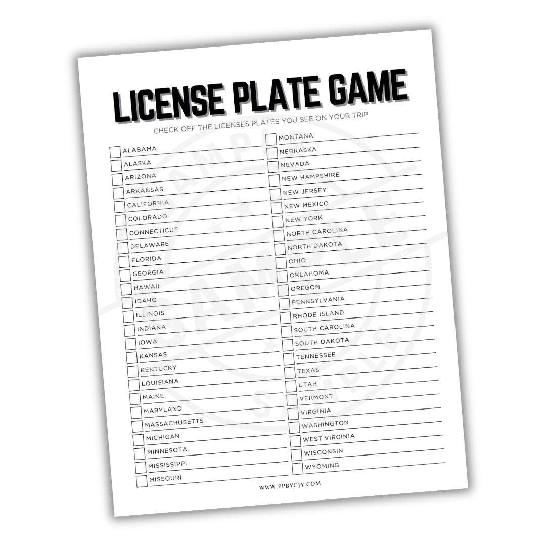License Plate Game - Road Trip Fun Activity