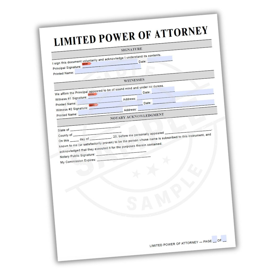 Limited Power of Attorney form on a white background