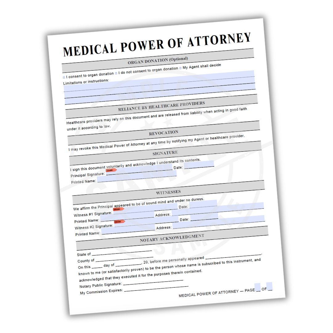 Medical Power of Attorney form on a white background
