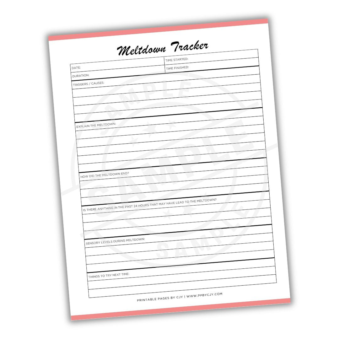 Meltdown tracker sheet with red border on white background