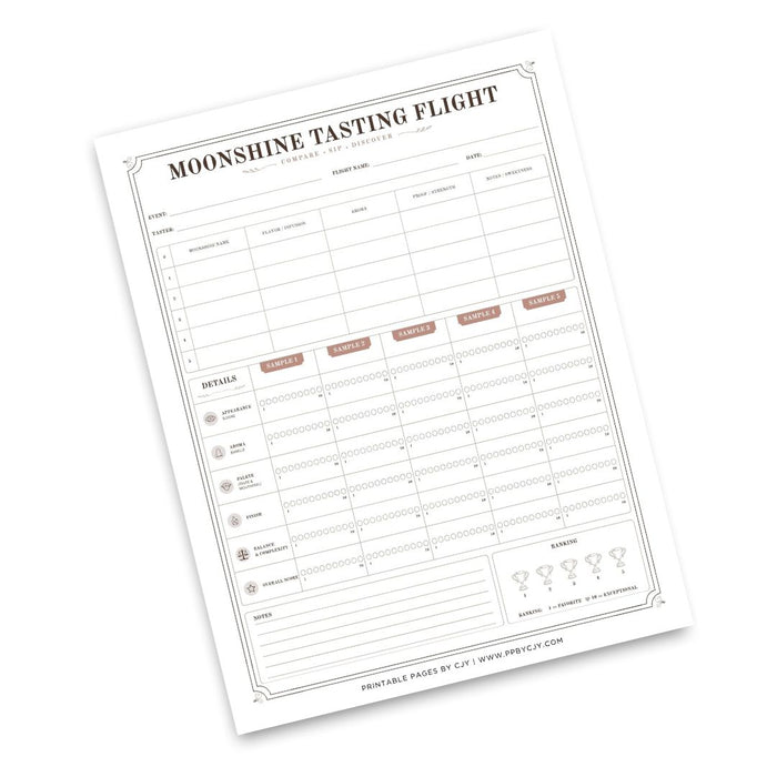 Moonshine Tasting Scorecard