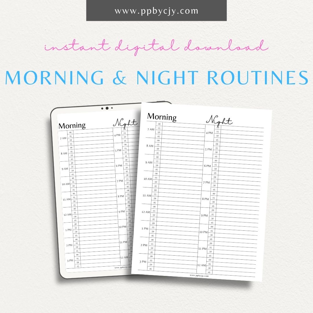 Morning & Night Routines Printable PDF Template for organizing daily habits and creating structured routines
