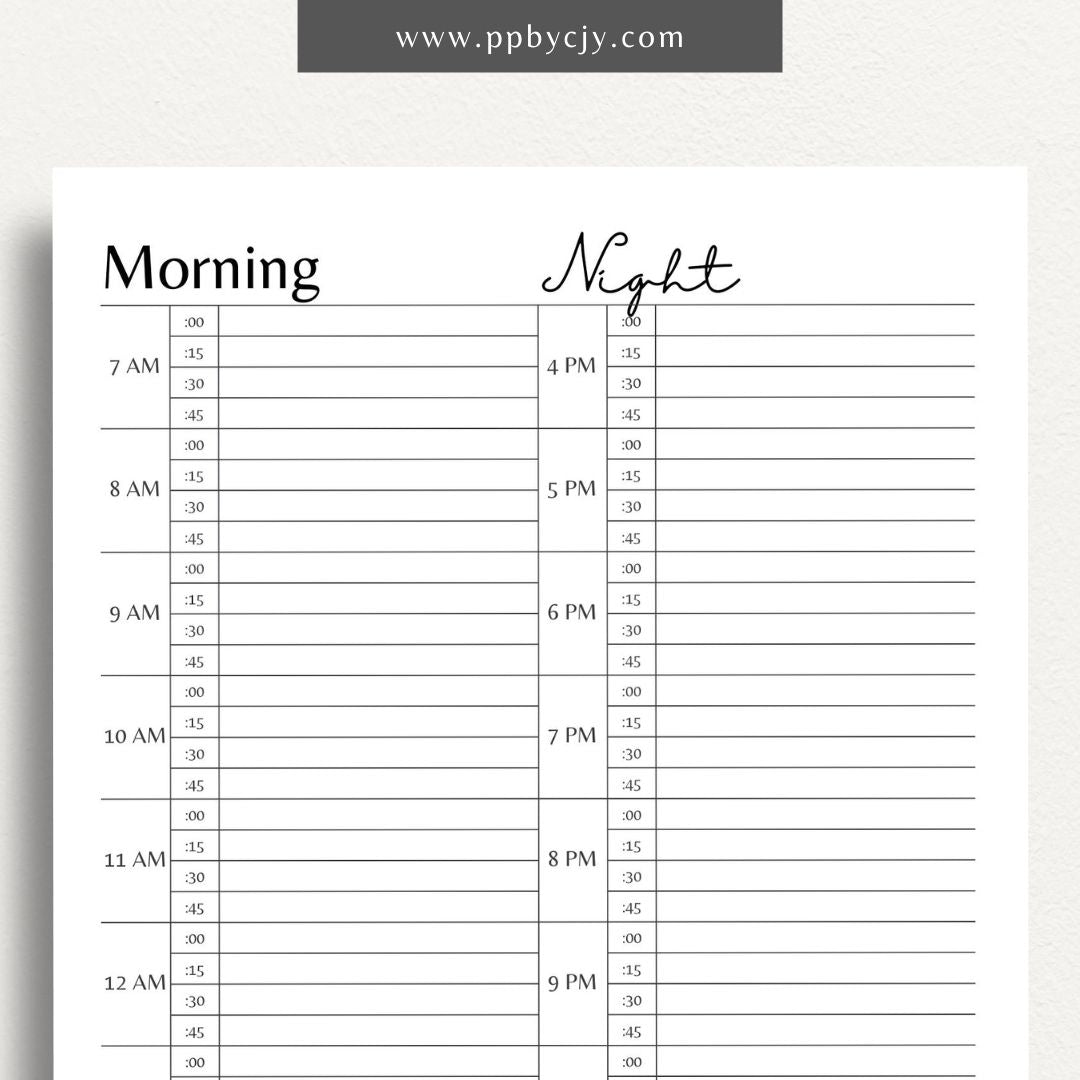 Morning & Night Routines Printable PDF Template for organizing daily habits and creating structured routines

