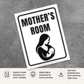Printable Mother's Room sign featuring a clean black and white design with a nursing mother symbol for identifying lactation rooms, breastfeeding areas, and private infant care spaces.